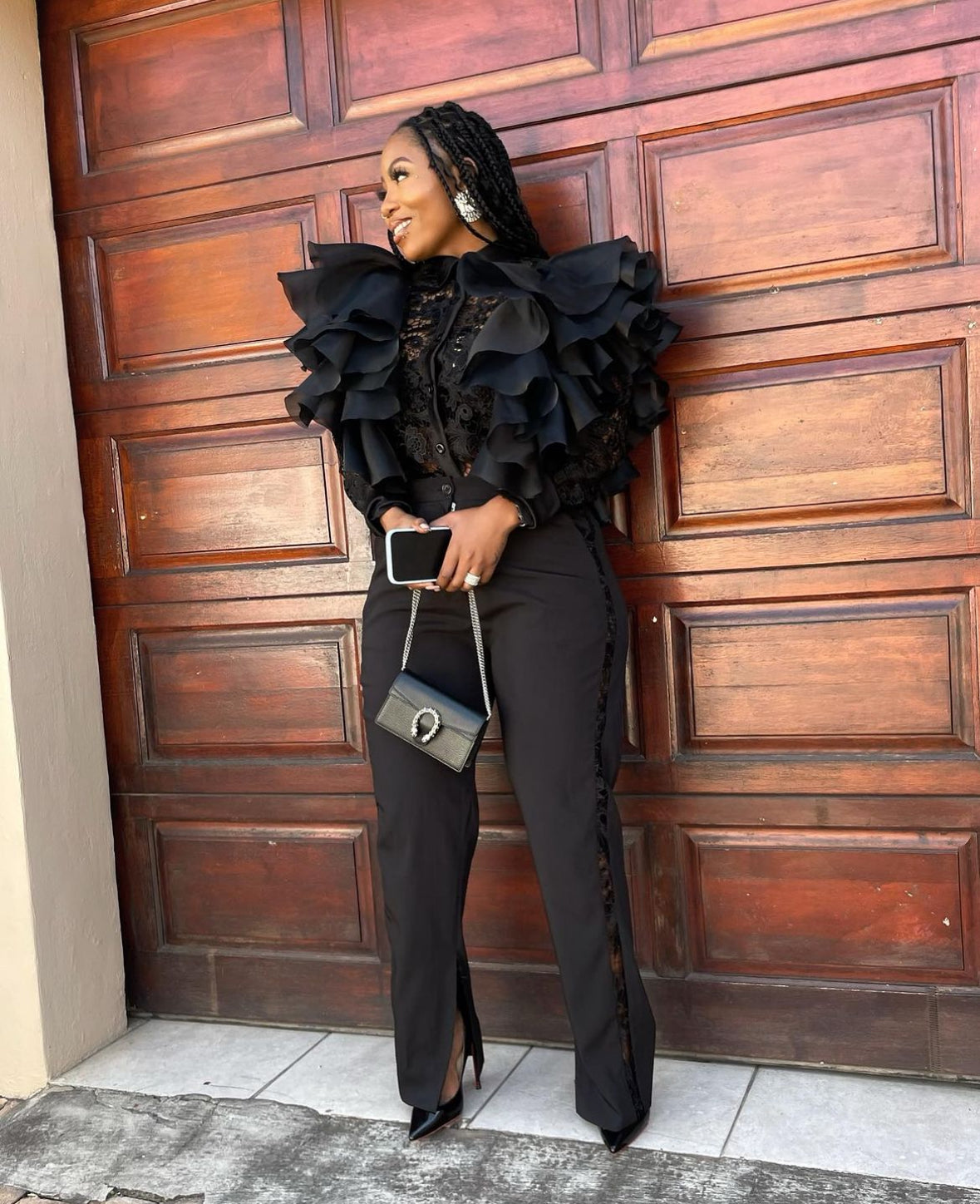 Frill blouse pant set