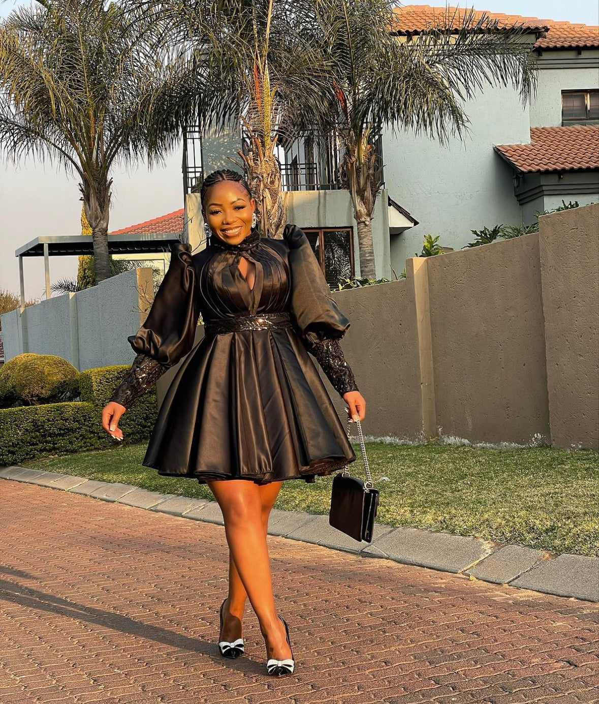 Dutch satin balloon sleeves dress