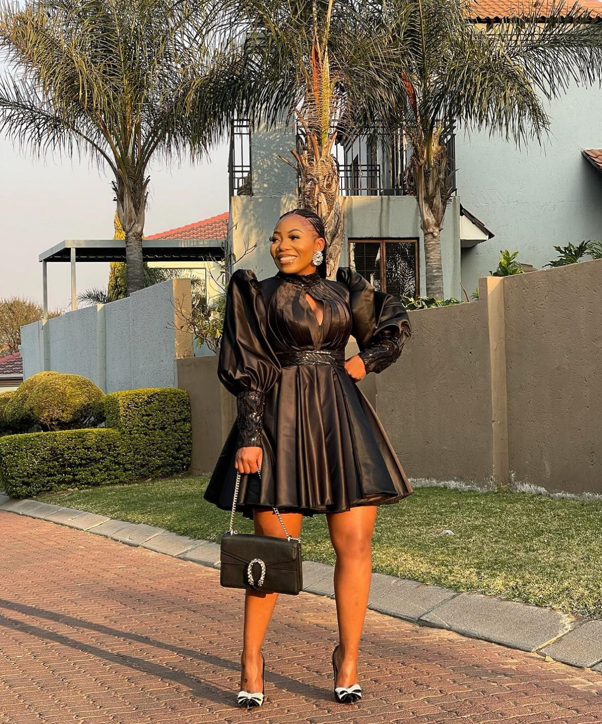 Dutch satin balloon sleeves dress - Main Image