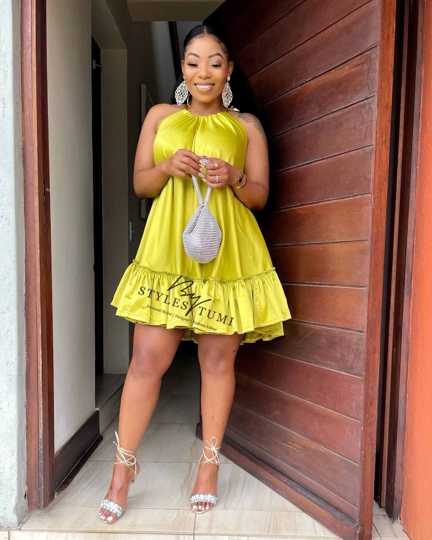 Sulphur yellow Sassy satin dress