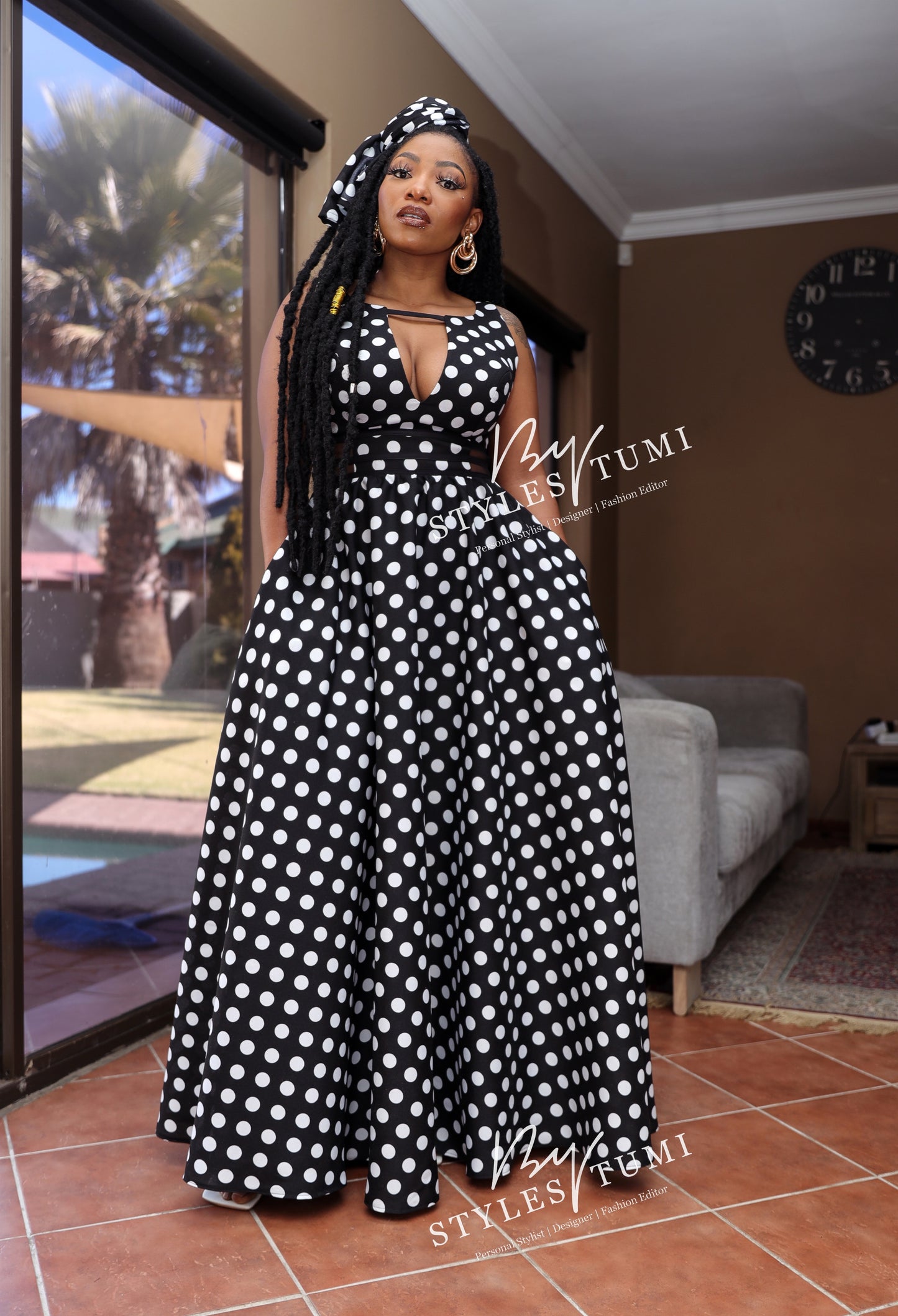 High waisted polka dot maxi
