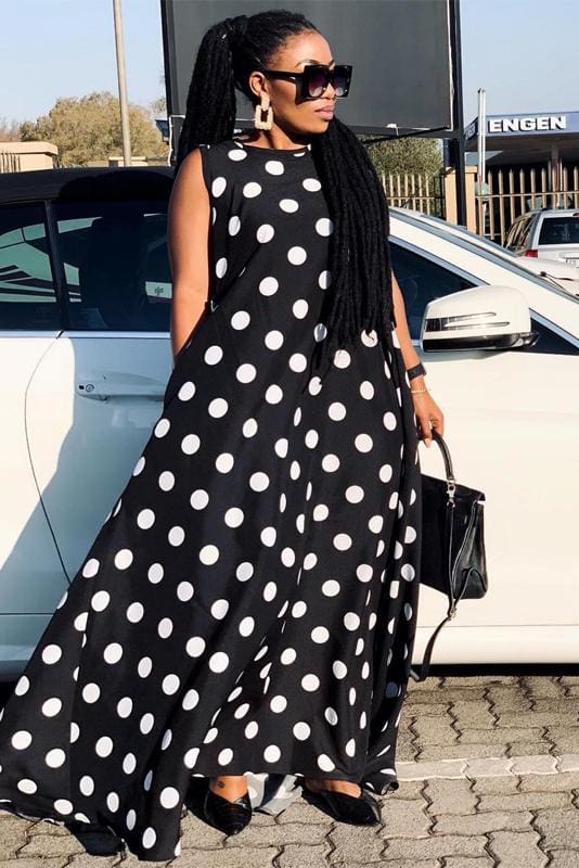 Black and White Polka Dots Maxi Dress