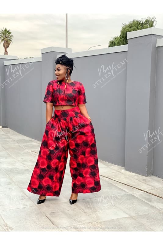 Red African Print Crop Top Palazzo