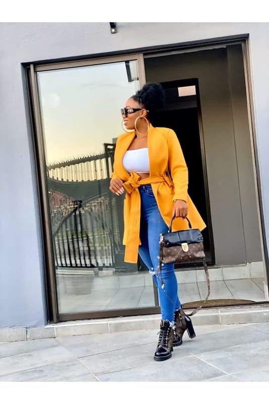 short yellow mustard winter coat