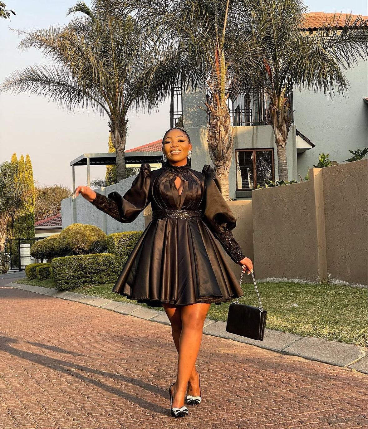 Dutch satin balloon sleeves dress