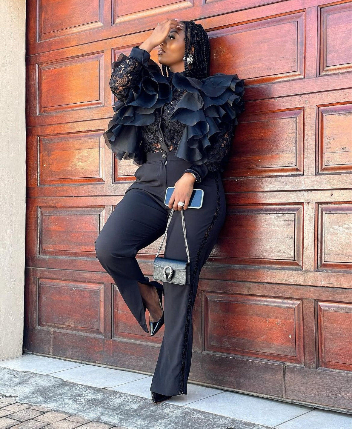 Frill blouse pant set
