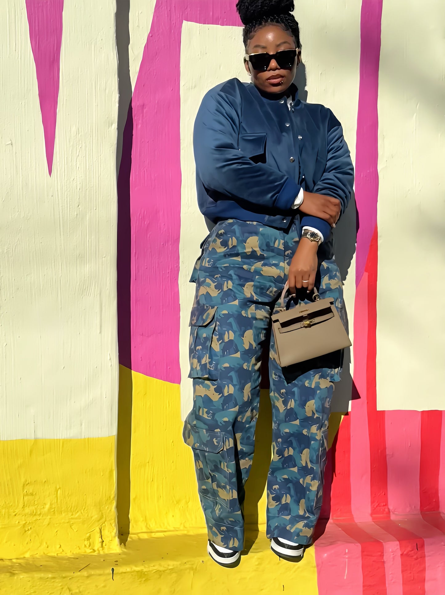 Blue print cargo pants