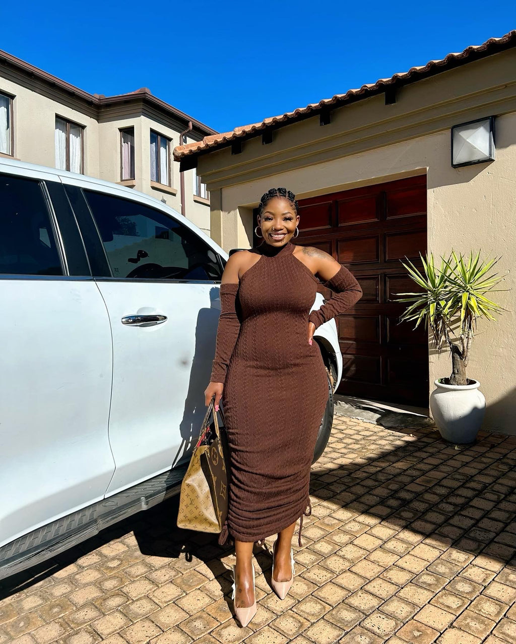 Knit long sleeve off shoulder dress