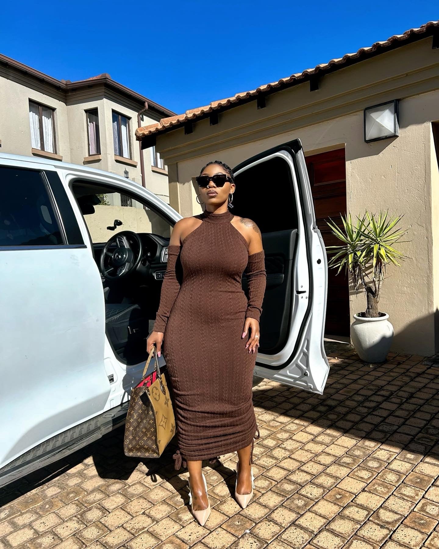 Knit long sleeve off shoulder dress