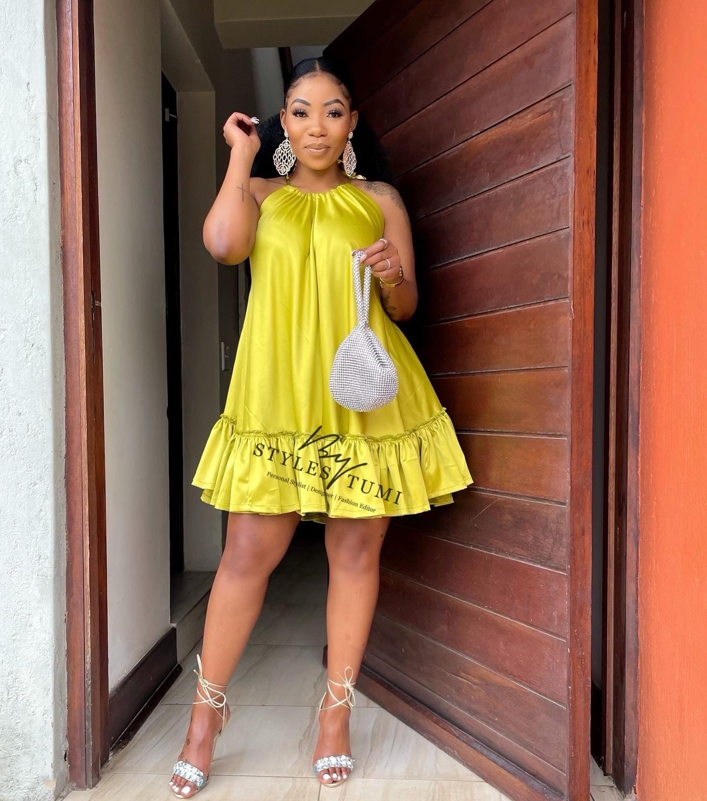Sulphur yellow Sassy satin dress