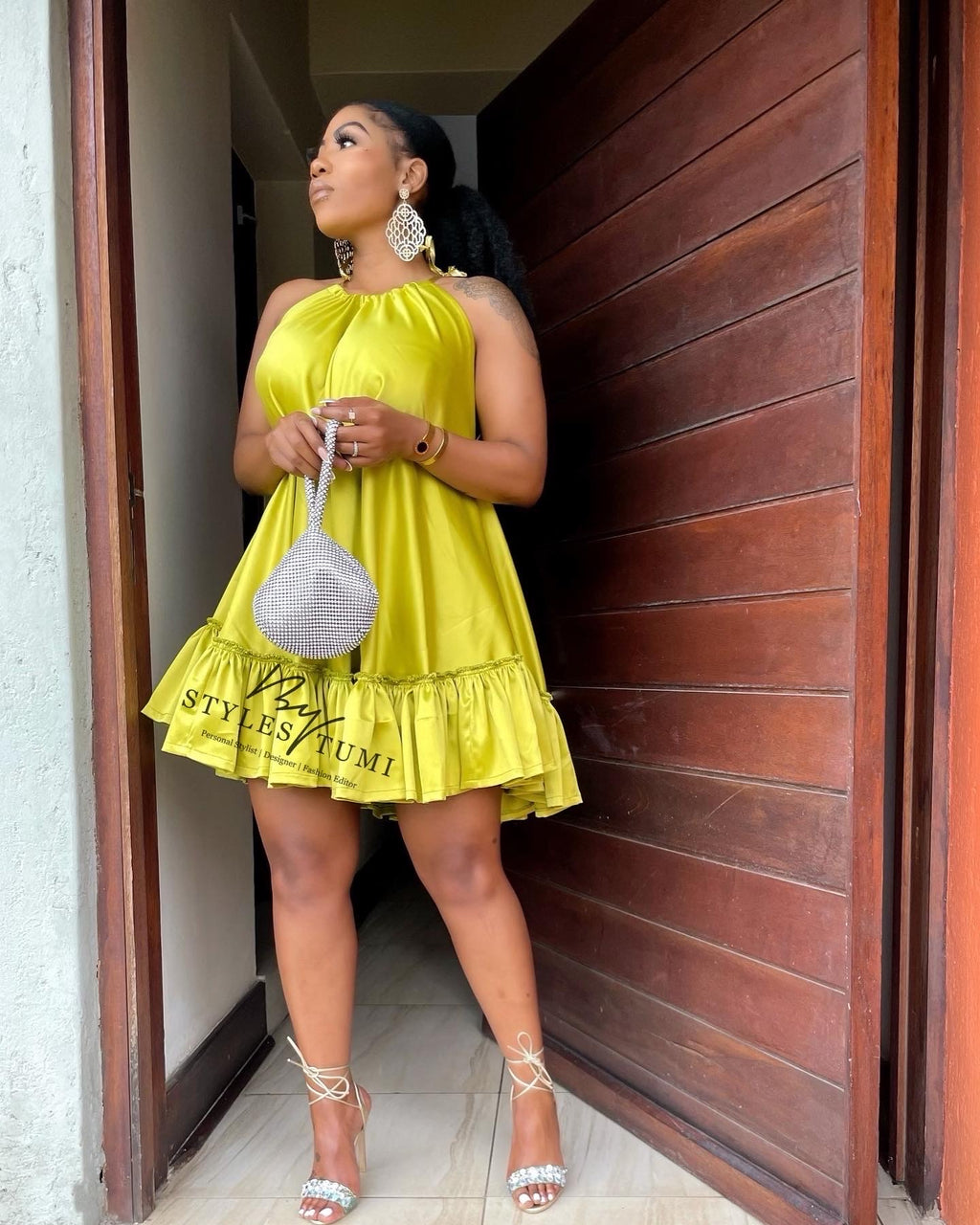 Sulphur yellow Sassy satin dress
