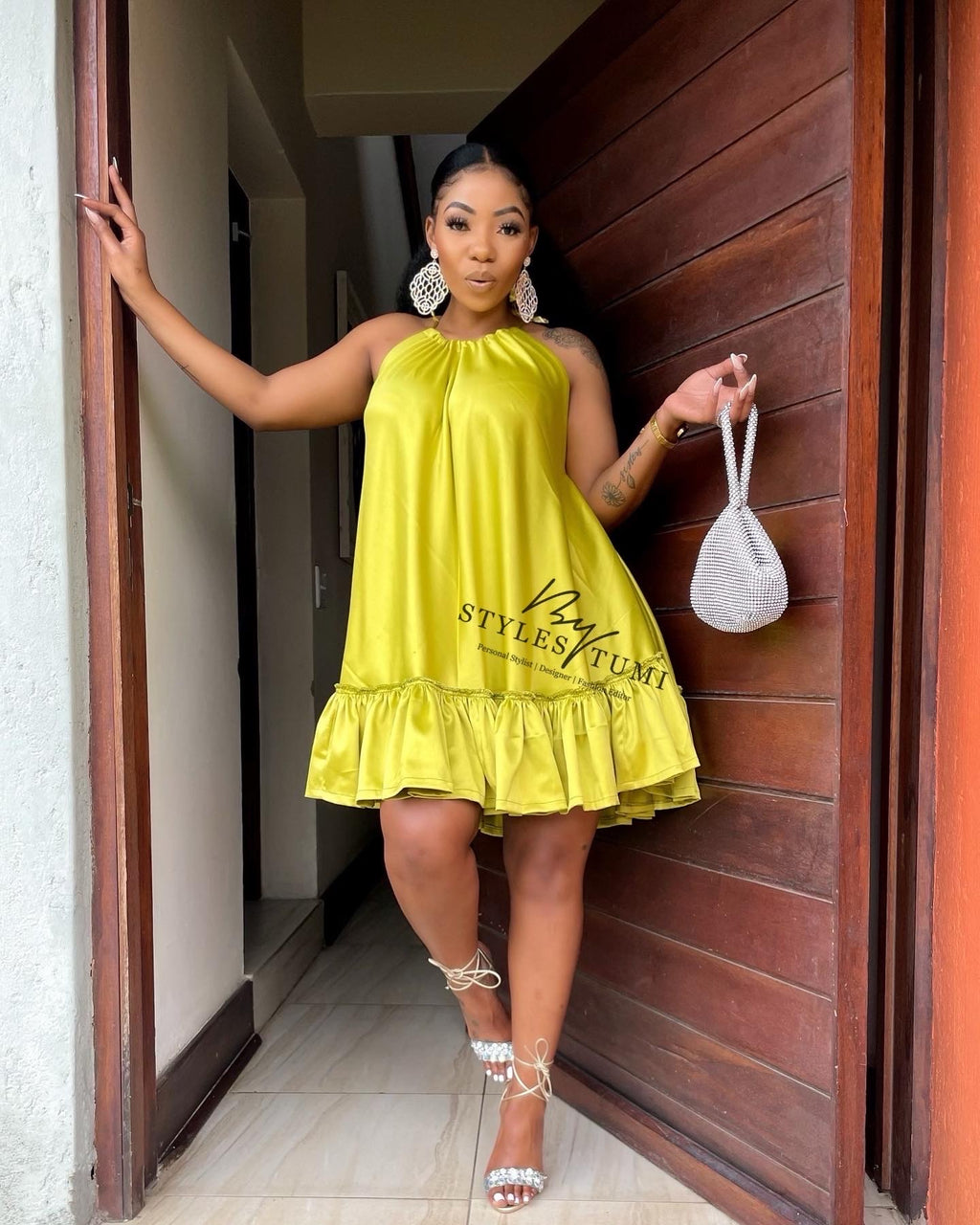 Sulphur yellow Sassy satin dress