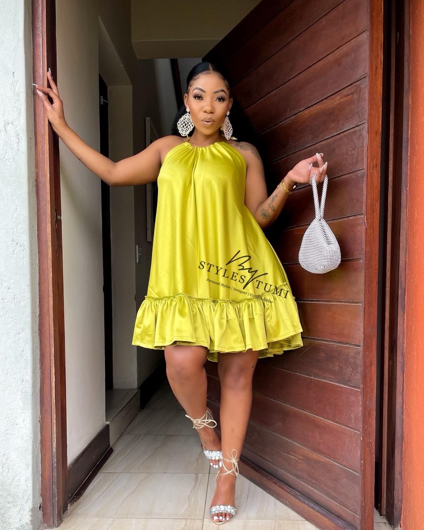Sulphur yellow Sassy satin dress