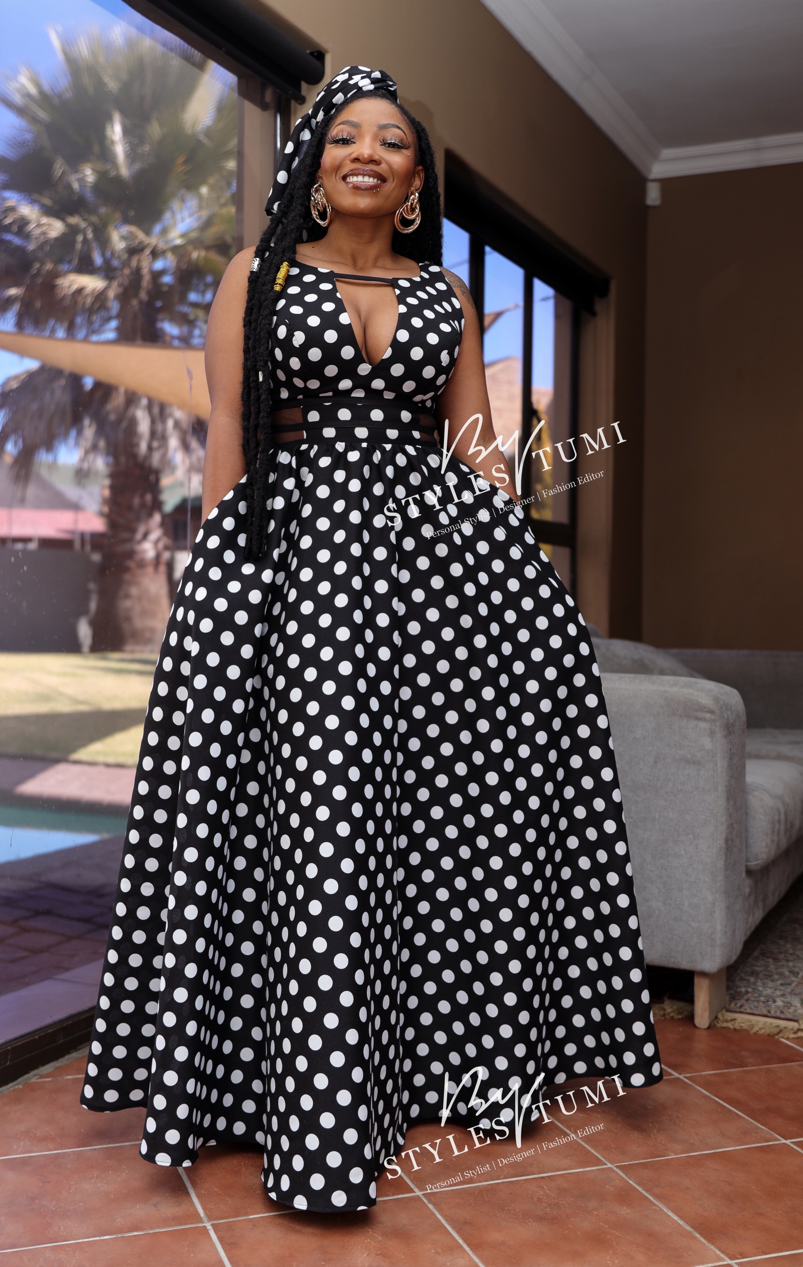 High waisted polka dot maxi
