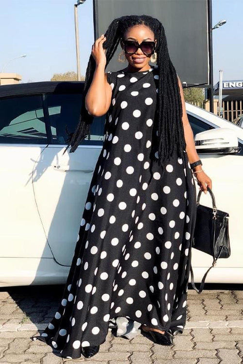 Black and White Polka Dots Maxi Dress