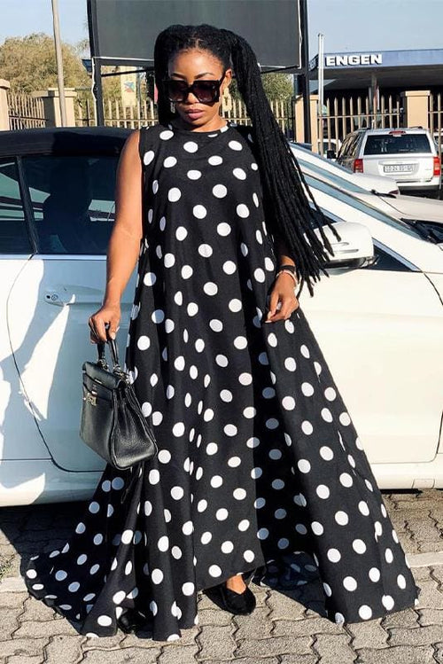Black and White Polka Dots Maxi Dress