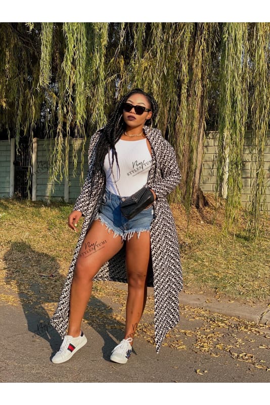 bold print black/white kimono hoody - coats