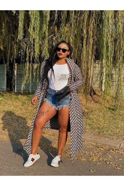 bold print black/white kimono hoody - coats