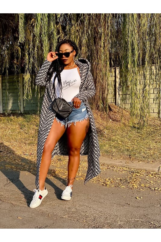 bold print black/white kimono hoody - coats
