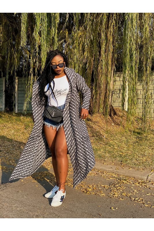 bold print black/white kimono hoody - coats