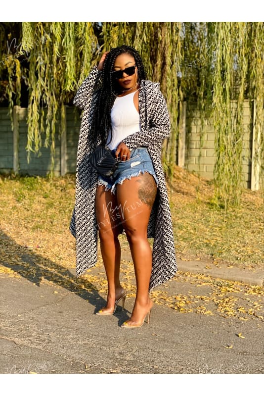 bold print black/white kimono hoody - coats