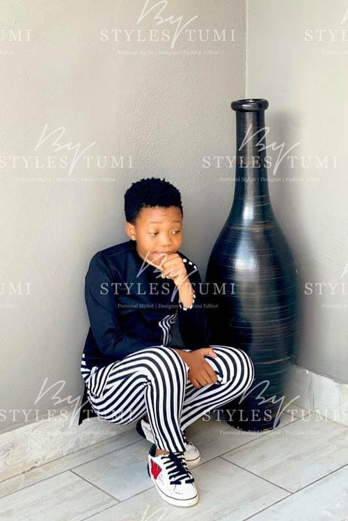 Boys Black and White Stripe 2 Piece - Kiddies