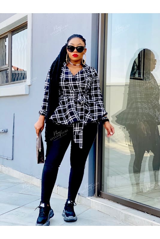 Check peplum jacket