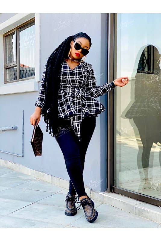 Check peplum jacket