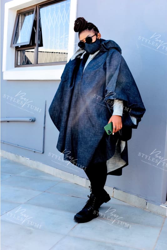 Denim poncho hoody