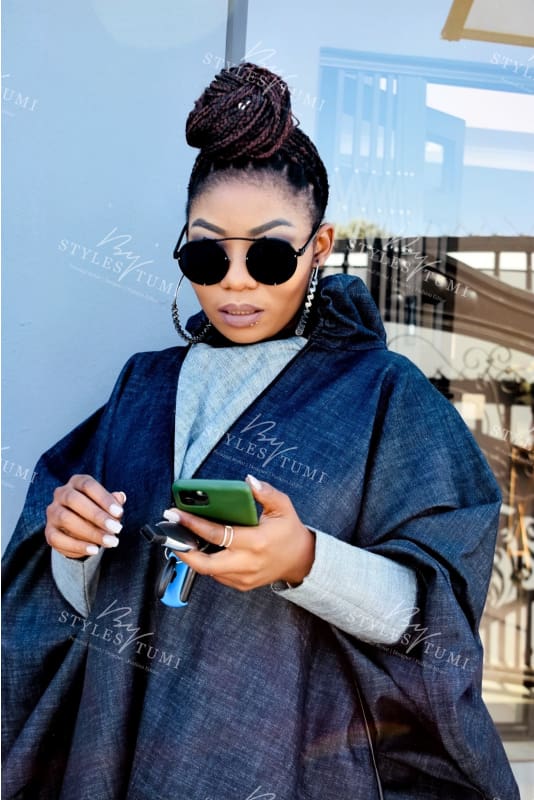 Denim poncho hoody
