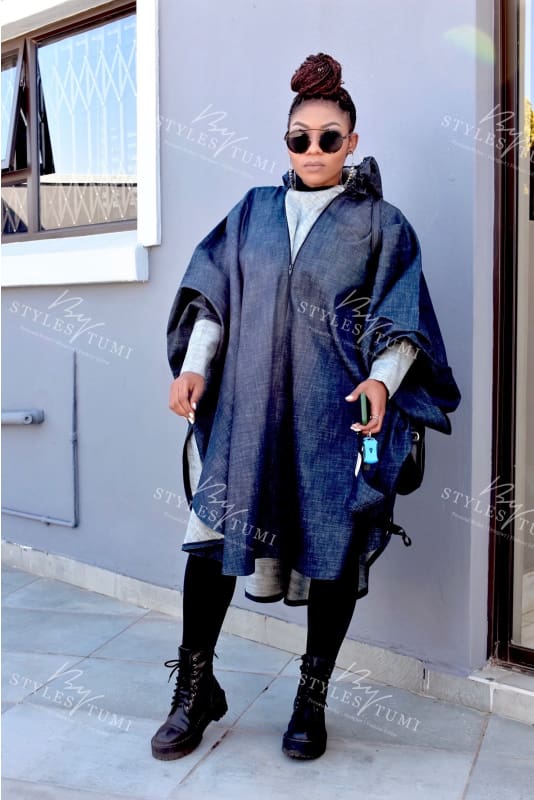 Denim poncho hoody