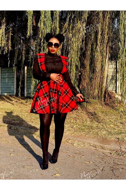 Dungaree mini dress with a matching masks