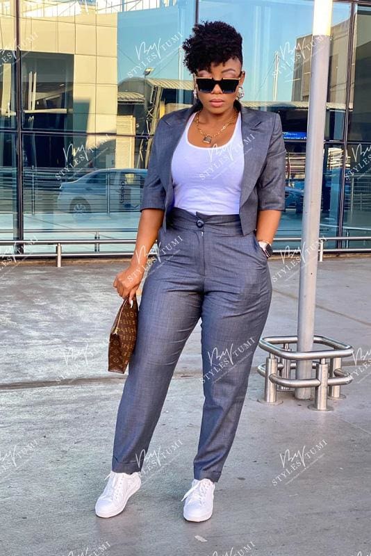 Grey Crop Suit