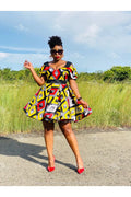 multi coloured off shoulder African flare dress