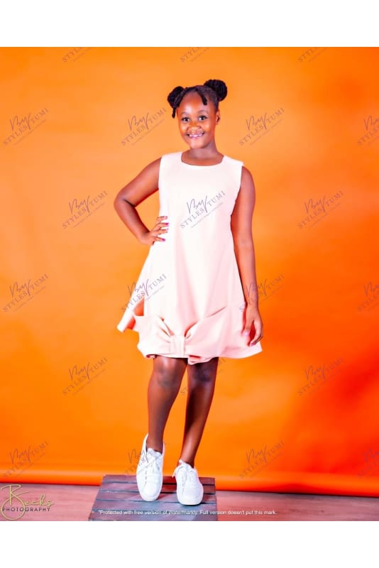 peach front bow dress