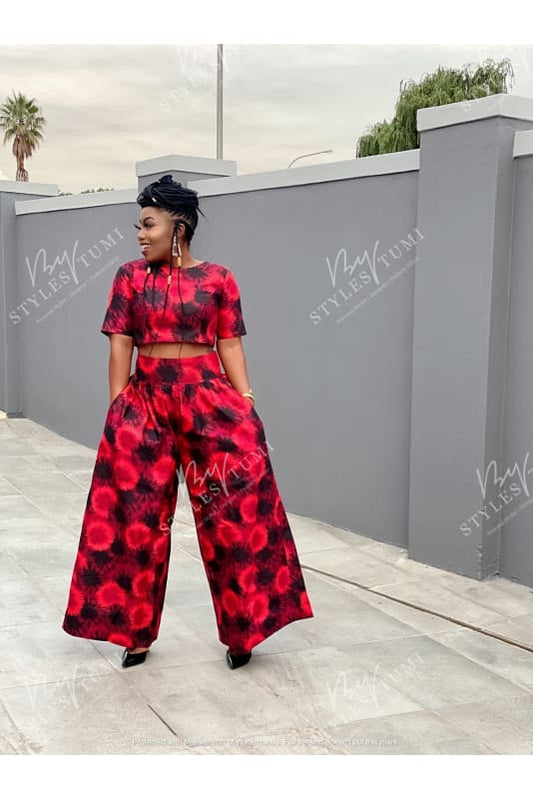 Red African Print Crop Top Palazzo