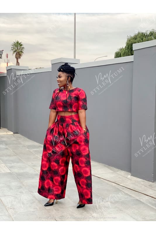 Red African Print Crop Top Palazzo
