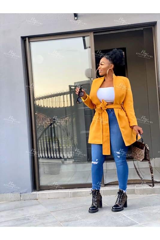 short yellow mustard winter coat