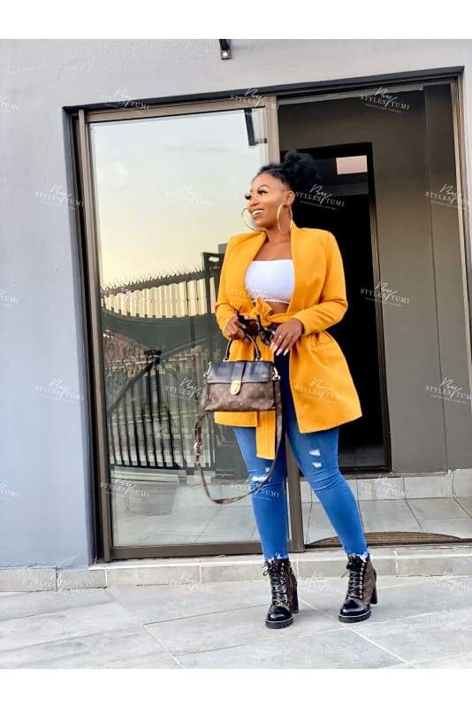 short yellow mustard winter coat