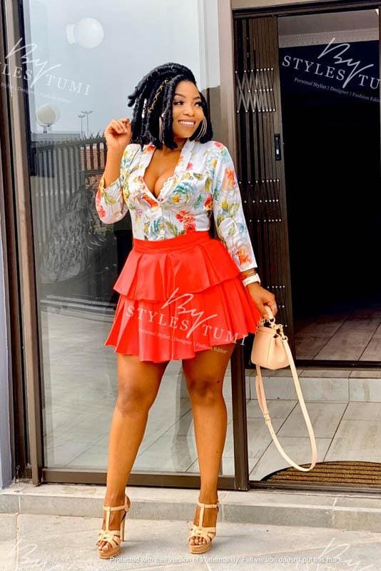 Two Step Pleated Skirt and Floral Shirt - Dress