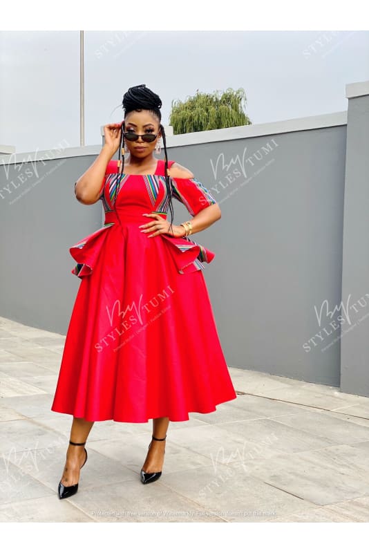 Red deals shweshwe dresses