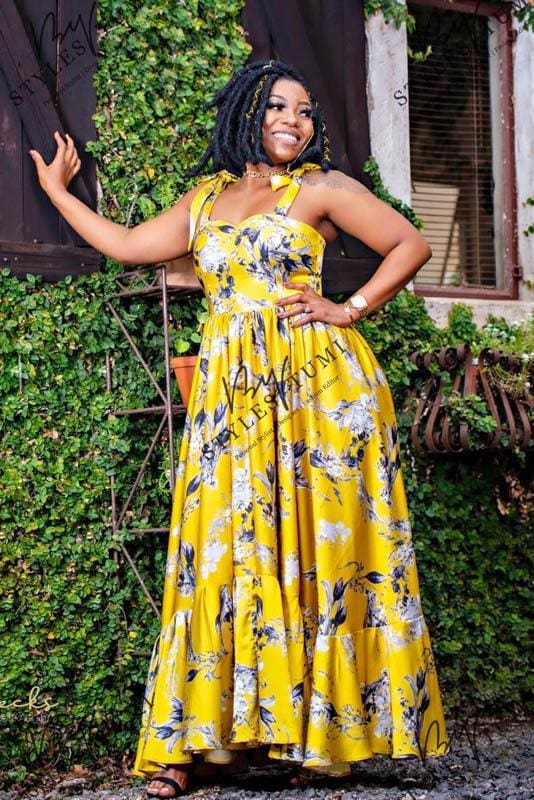 Yellow floral maxi dress best sale plus size